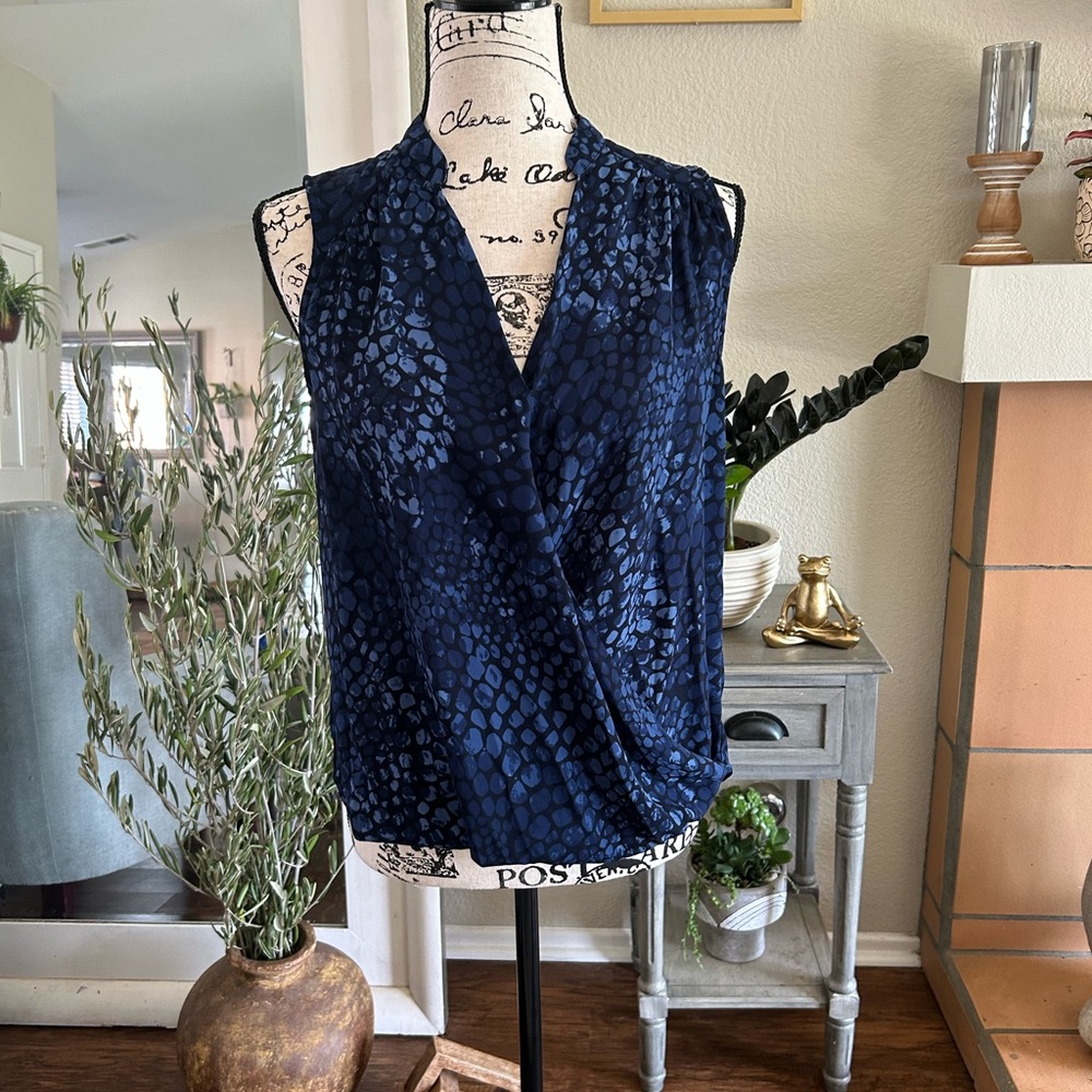 INC International Concepts Navy Blue and Black Sleeveless Blouse